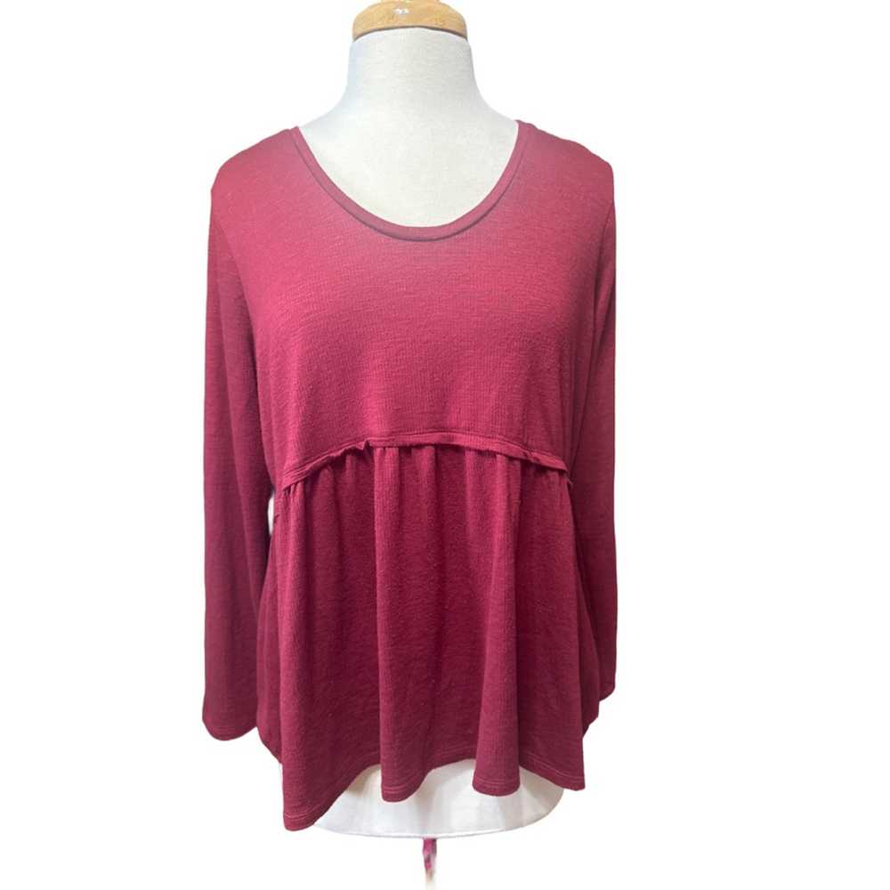 MATILDA JANE Burgundy Long Sleeve Peplum Top XL